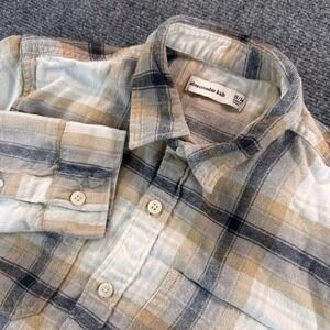Abercrombie Kids 13/14 Traditional Flannel‎ Shirt Brown Black Plaid Button Up